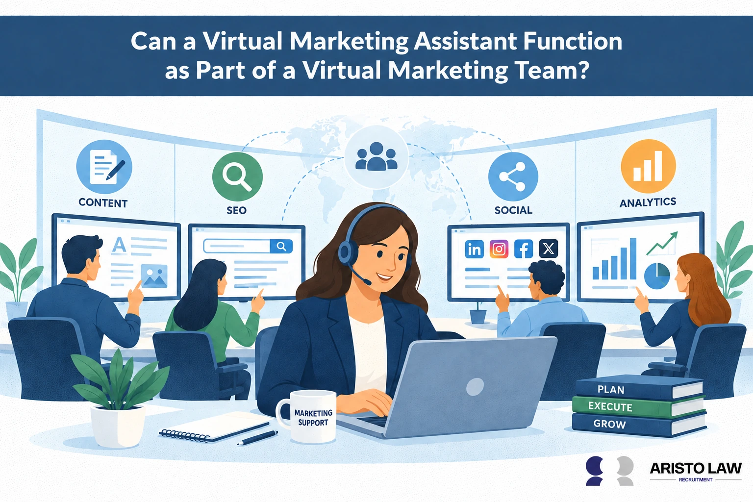 Can a virtual marketing assistant function as part of a virtual marketing team?
