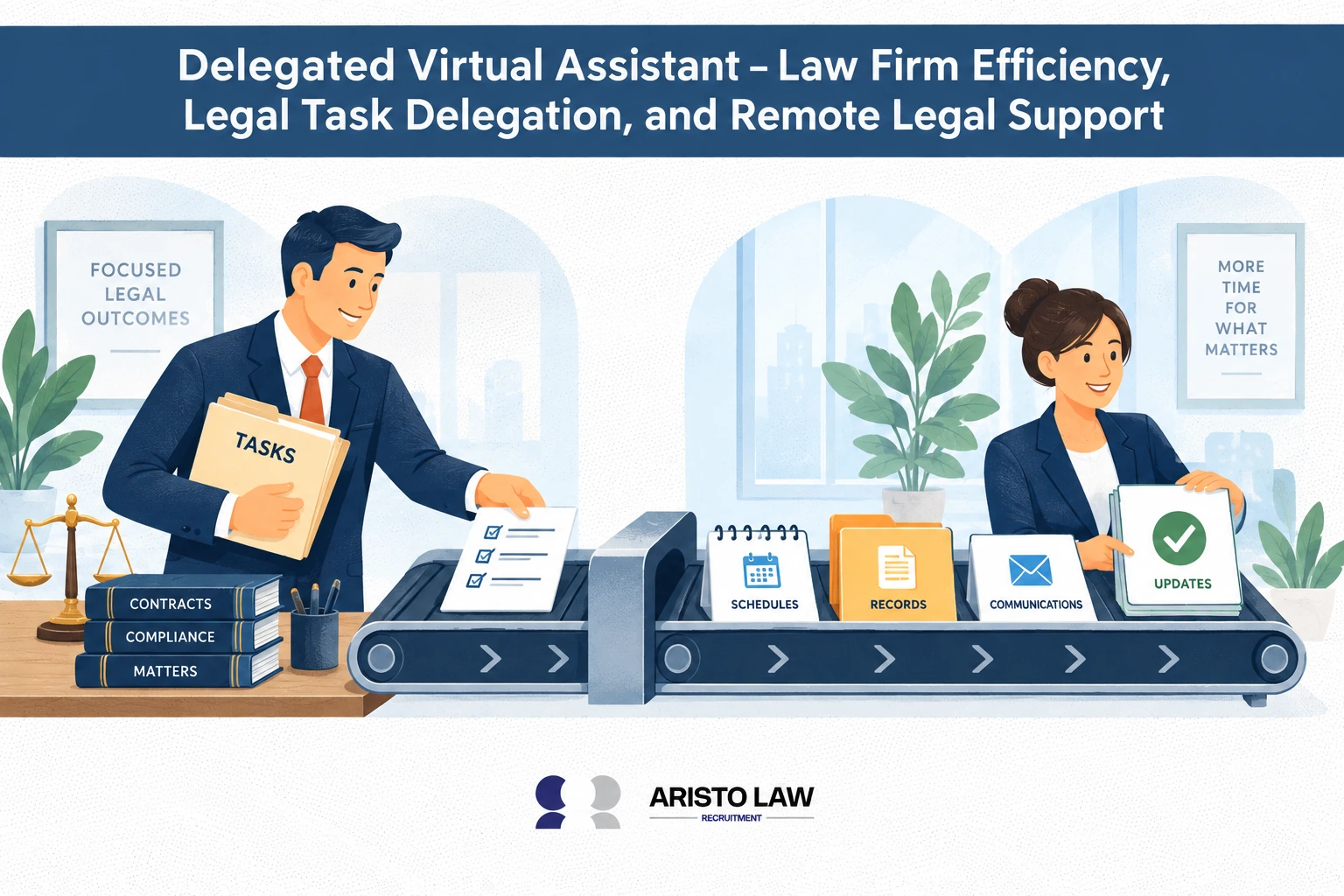 Delegated virtual assistant handling assigned law firm support tasks. Lawyers delegate administrative and legal workflows to create more time for client work.