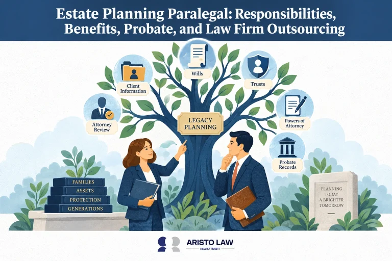 Estate planning paralegal supporting wills, trusts, and probate documents. Estate planning law firms outsource paralegal tasks to improve document preparation capacity.