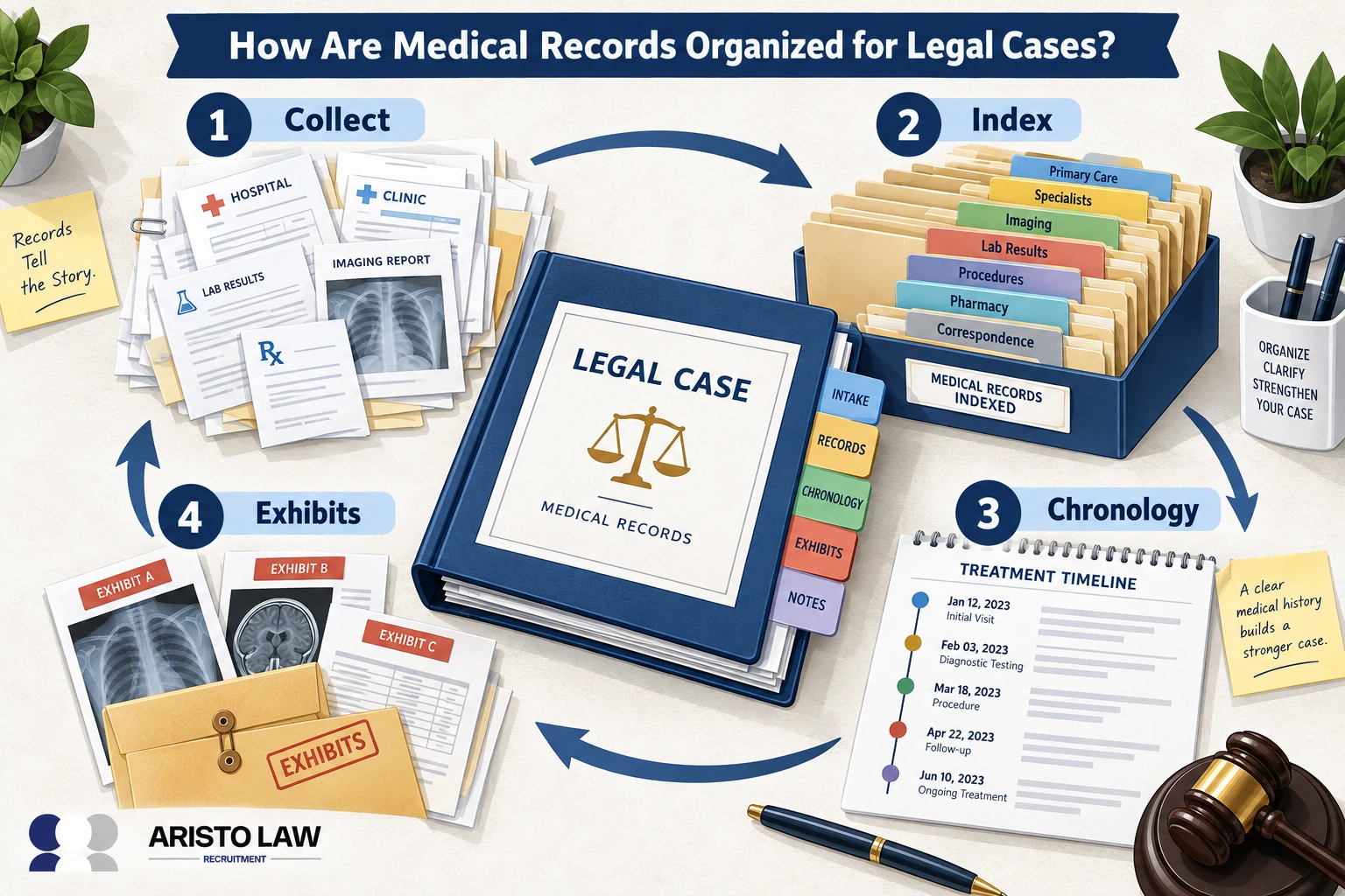 How are medical records organized for legal cases?
