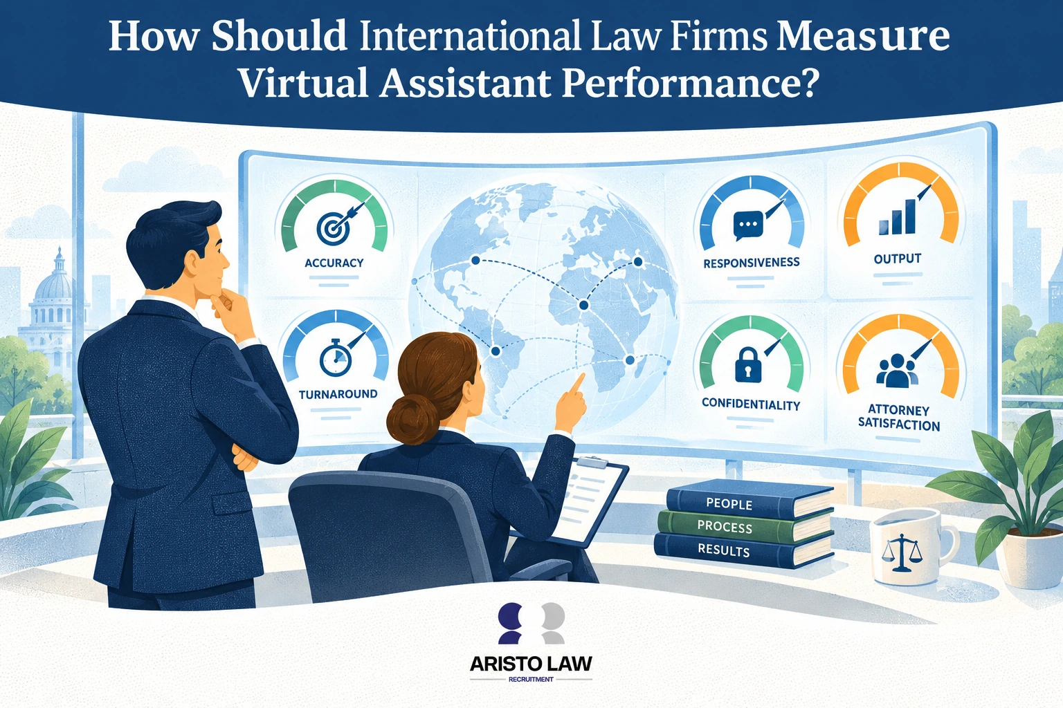 How should international law firms measure virtual assistant performance?