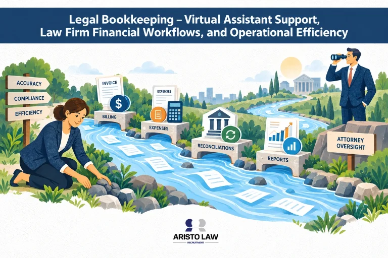 Law firm bookkeeping tasks supported by a virtual assistant. Lawyers outsource bookkeeping work to maintain organised financial records and billing information.