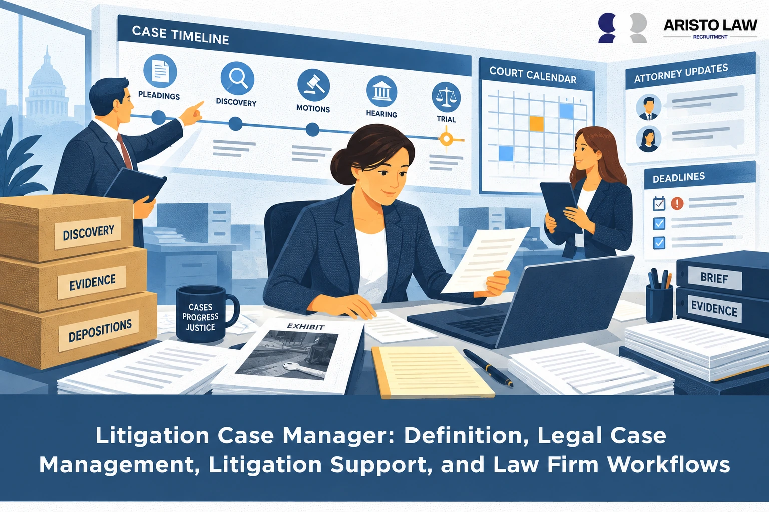 Litigation case manager coordinating legal workflows, deadlines, records, and case activity. Law firms outsource case-management support to keep litigation matters organised.