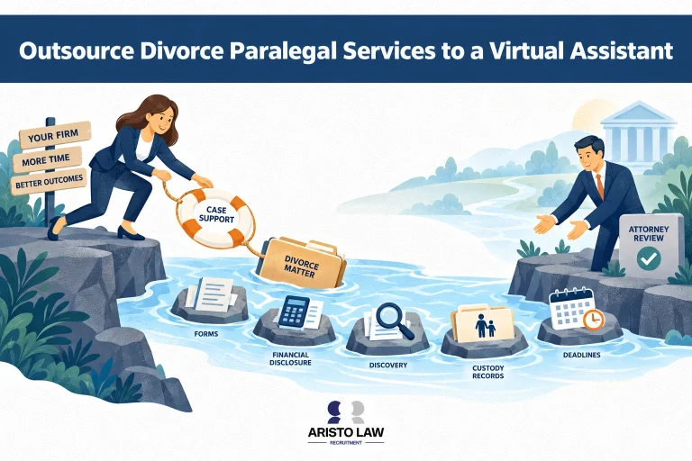 Virtual assistant providing divorce paralegal services. Family law firms outsource divorce support for forms, client communication, and case-file preparation.