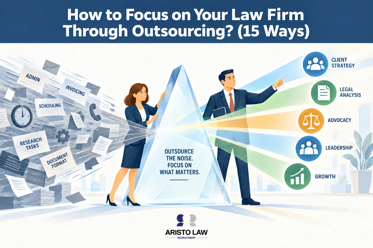 Legal outsourcing helping law firm owners focus on business priorities. Lawyers outsource support work to direct attention toward clients and firm growth.