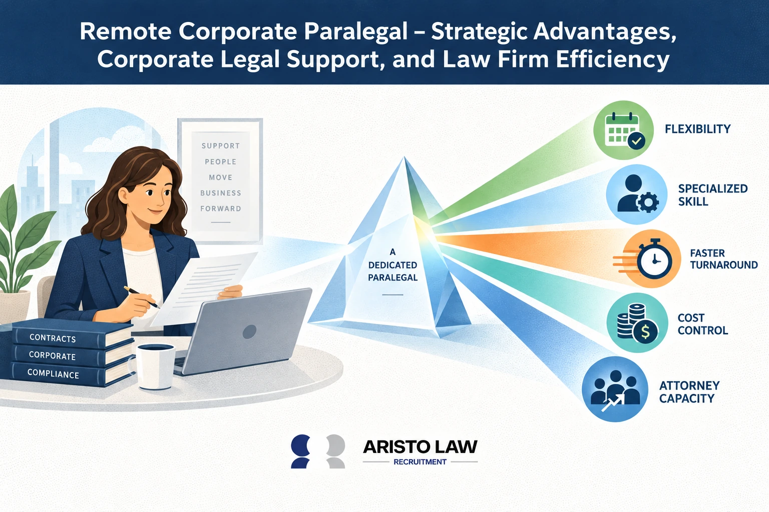 Remote corporate paralegal providing legal support for corporate law firms. Law firms outsource corporate paralegal work for flexible support across transactions and compliance tasks.
