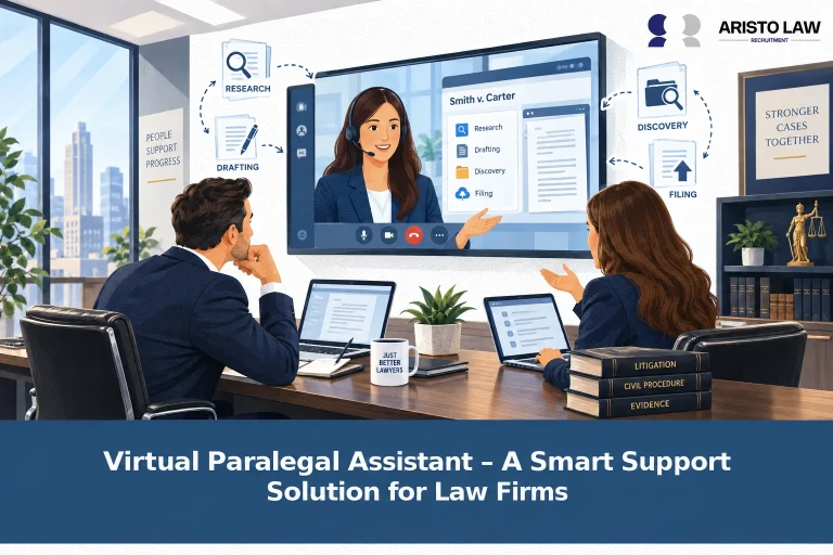 Virtual paralegal assistant providing remote legal research, drafting, and case-file support. Law firms hire virtual paralegals to outsource substantive legal tasks.