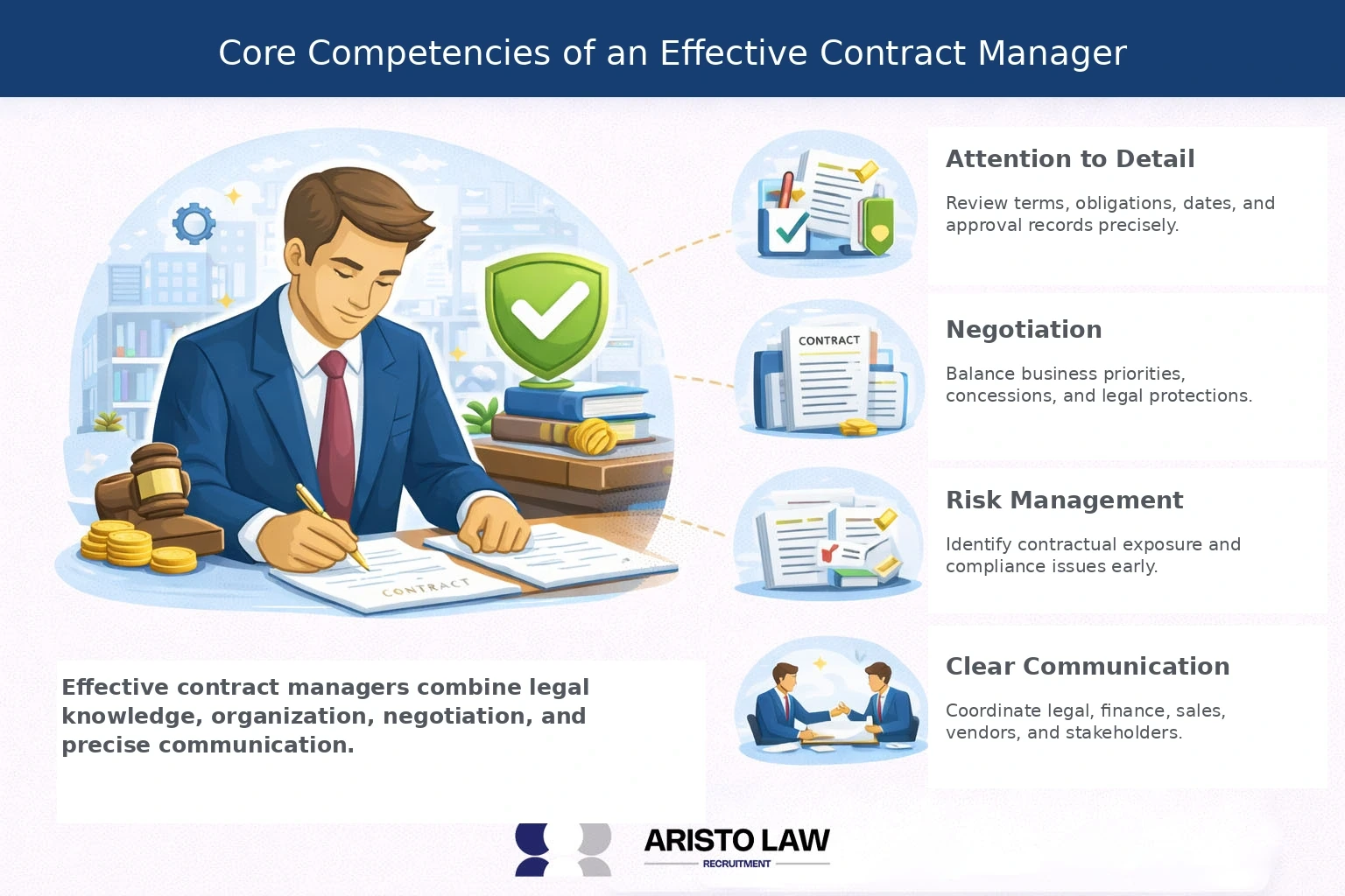 What are the core competencies of an effective contract manager?
