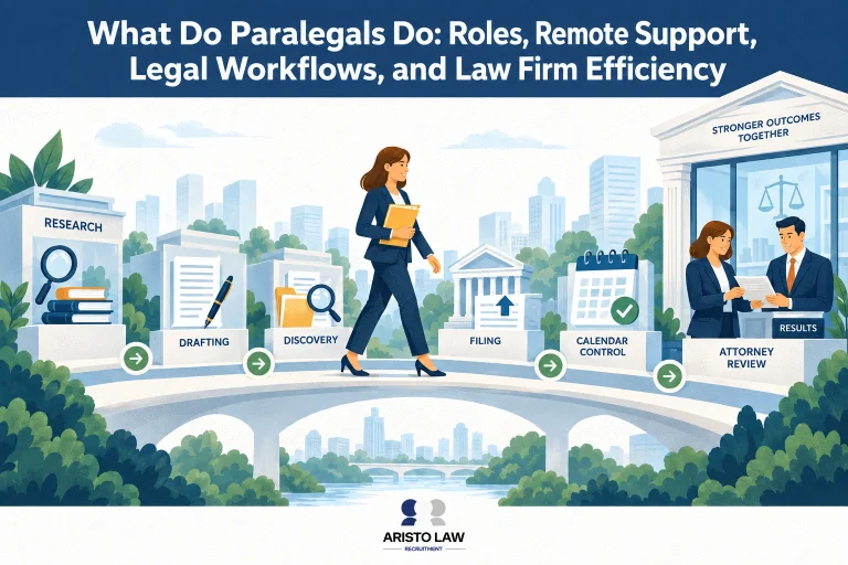 Paralegal duties completed through remote legal support. Lawyers hire virtual paralegals to outsource work without requiring office-based staff.