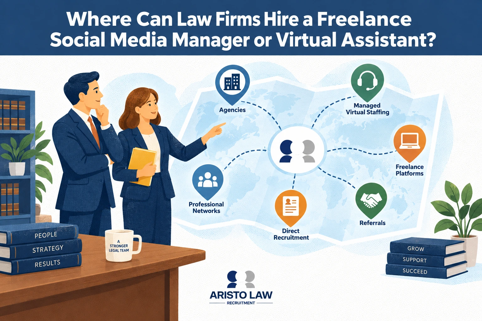 Where can law firms hire a freelance social media manager or virtual assistant?
